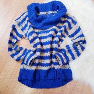 Blue & Grey Stripe Turtleneck Sweater